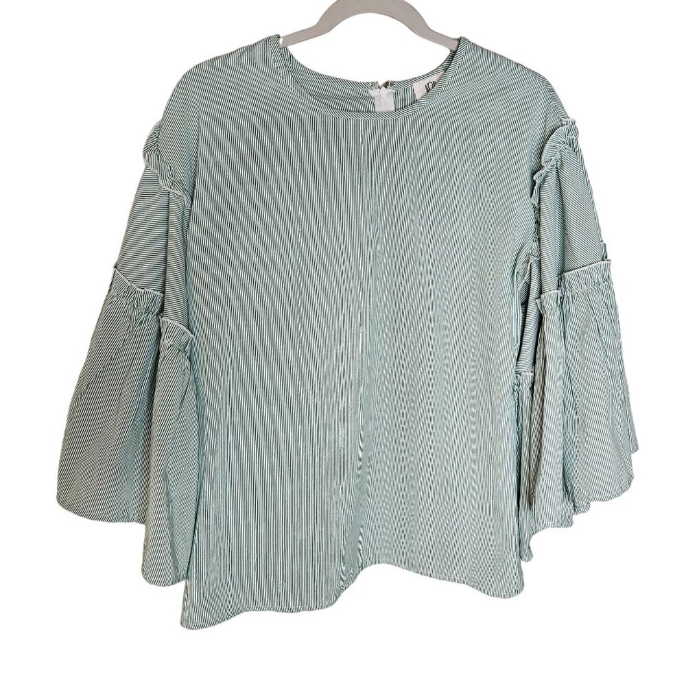 DRA Los Angeles  Womans Size M Anthropology Stripe Blouse Bell sleeves & Ruffles